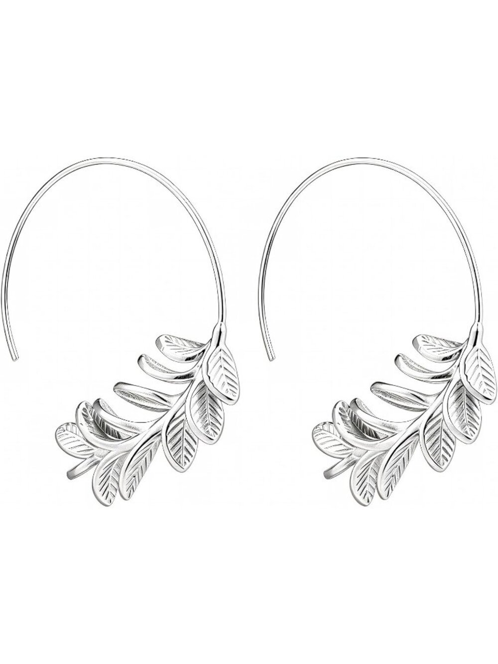 Women's Silver Leaf Hoop Olive Branch Drop Dangle Statement Floral Earrings